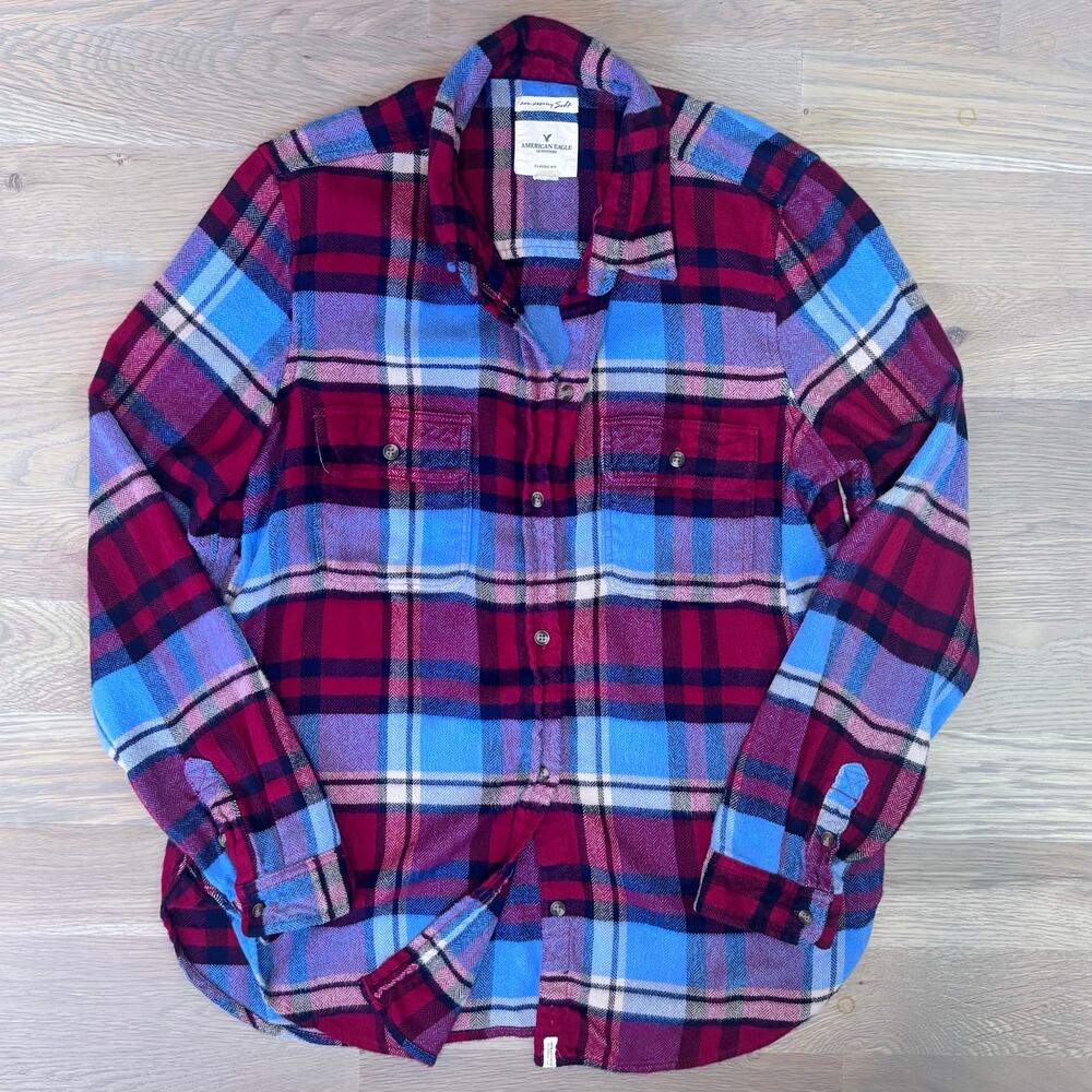 American Eagle Ahh-Mazingly Soft Flannel Shirt Blue Red Plaid Women Size Large